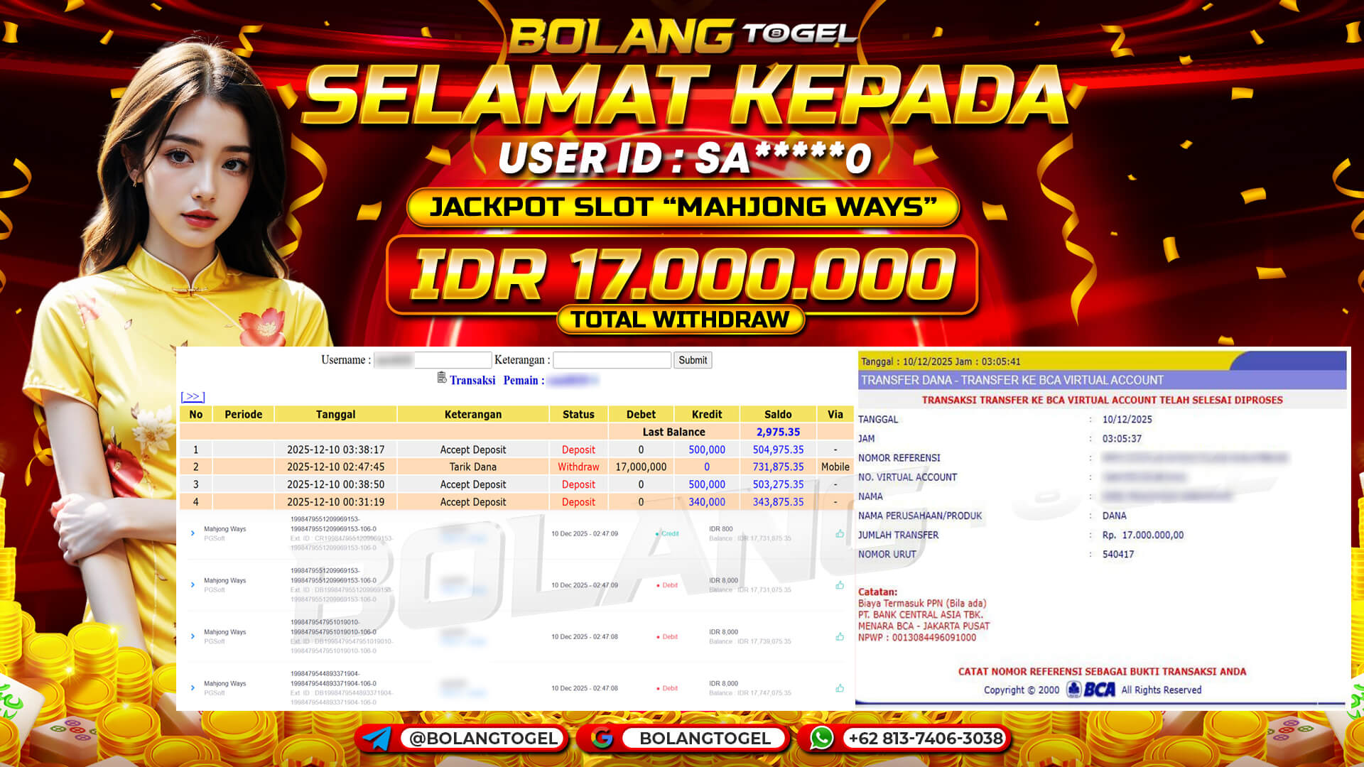 Bukti jackpot SLOT MAHJONG WAYS BOLANGTOGEL - gambar 1